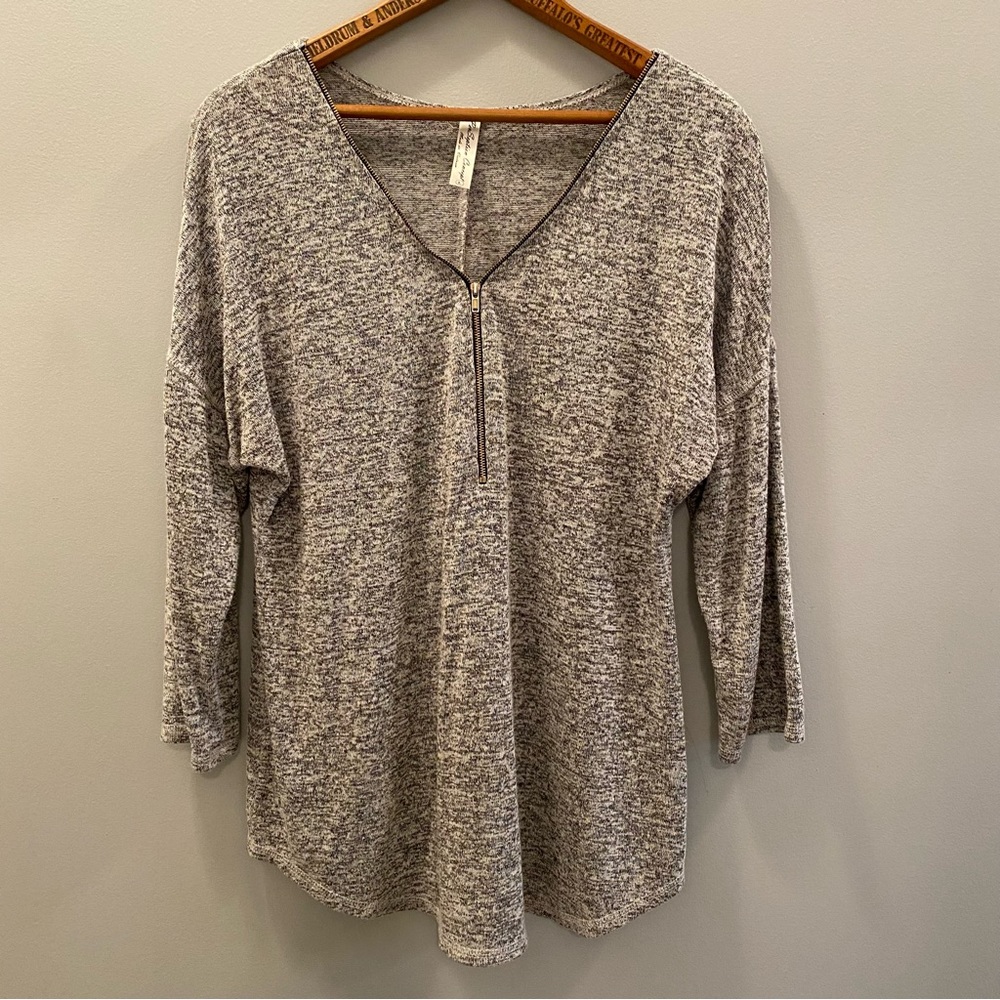 Per Seption Concept 3/4 Sleeve Gray Womens Top Large
